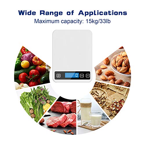 Aoocan Food Scale, Usb Rechargeable 33Lbs(15Kg) Digital Kitchen Scale Weight Grams And Oz For Cooking & Baking, 1G/0.1Oz Precise Graduation, Stainless Steel Tempered Glass Lcd Display (Waterproof) #TOP1