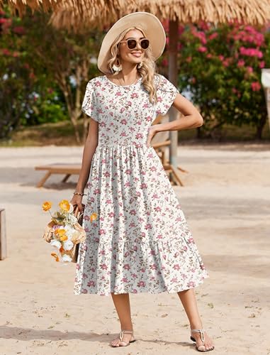 Image of Zeagoo Women Summer Midi A Line Dress Short Sleeve Casual Flowy Tiered Beach Long Sundress with Pockets 2026 Vacation Travel