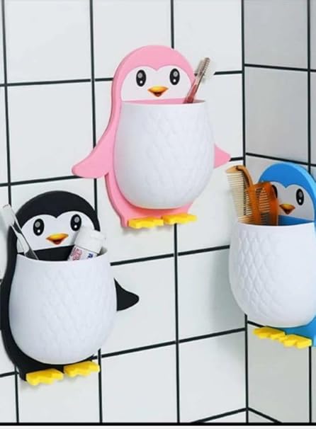 Multipurpose Wall Mount Penguin Shape Bathroom Shelf for Home and Kitchen. Self Adhesive Sticker Support Without Drilling. (Multicolour) (Pack of 1)