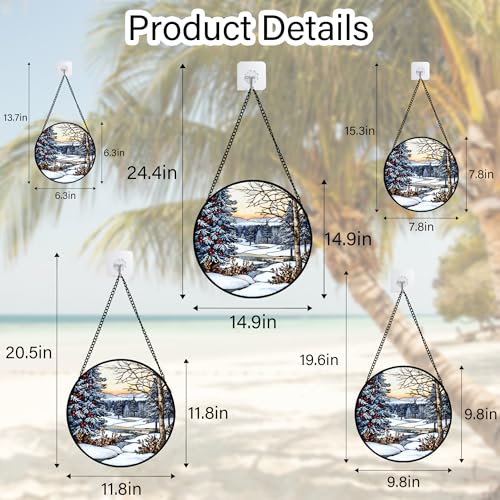 Image of DASTOLL Stained Glass Window Hanging, Winter Snow Landscape Suncatcher Diamond Glass Panel Sun Catchers Decor for Birthday for Women, Men, Wife, Aunt, and Mom 14.9 in
