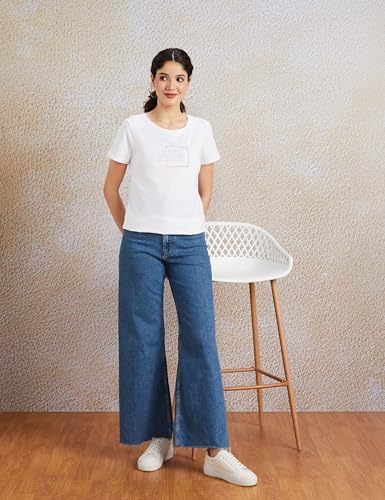 Image of Amazon Brand - Symbol Women Cotton Stretch Regular Fit Round Neck Half Sleeve T-Shirt (Available in Plus Sizes)