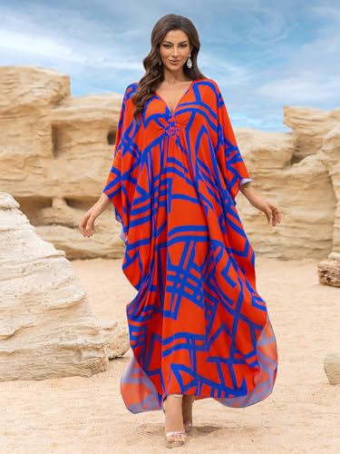 Image of KEYLORTING Plus Size Kaftan Dress Women, African Moo Moo Print Caftan, Batwing Dress, Beach Cover Up for Party and Loungewear