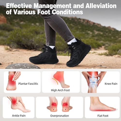 Women's Orthopedic Mid Trekking Hiking Boots: Comfortable Plantar Fasciitis Ankle Support Workout Walking Running Shoes, Orthotic Work Sport Waterproof Trail Sneakers for Feet and Heel Pain Relief3