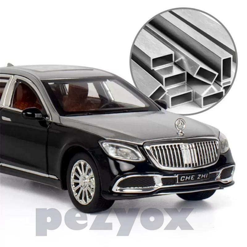 Image of Mercedes Benz Maybach S600 1:24 Big Size Diecast Scale Model Alloy Metal Pull Back Toy car for Kids with Openable Doors & Light, Music Toy Vehicle for Kids (Silver+Black)