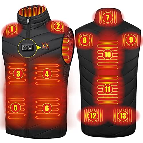 Gilet Chauffant Homme Femme, Veste Chauffante Électrique Chargement USB Vêtement De Chauffage avec 13 Zones de Chauffé 3 Températures Réglables Gilet Chauffé Lavable pour Protection Contre Froid ( Col Cover