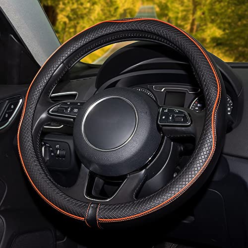 Funda Universal para Volante de Coche, Funda de Cuero de Microfibra para Volante de 37-38 CM / 15 ", Funda para Volante Antideslizante (Naranja) Cover