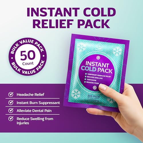 Image of Bulk Instant Ice Cold Packs (6 inch x 5 inch) - 50 Packs Disposable Instant Ice Packs for Injuries | Cold Compress Ice Pack for Pain Relief, Swelling, First Aid, & Outdoor Activities