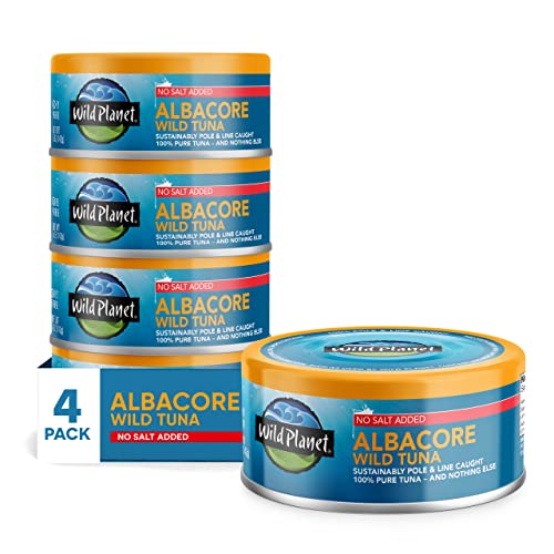 Wild Planet Albacore Wild Tuna, No Salt Added, Canned Tuna, Pole & Line Caught, 5 Ounce (Pack of 4)