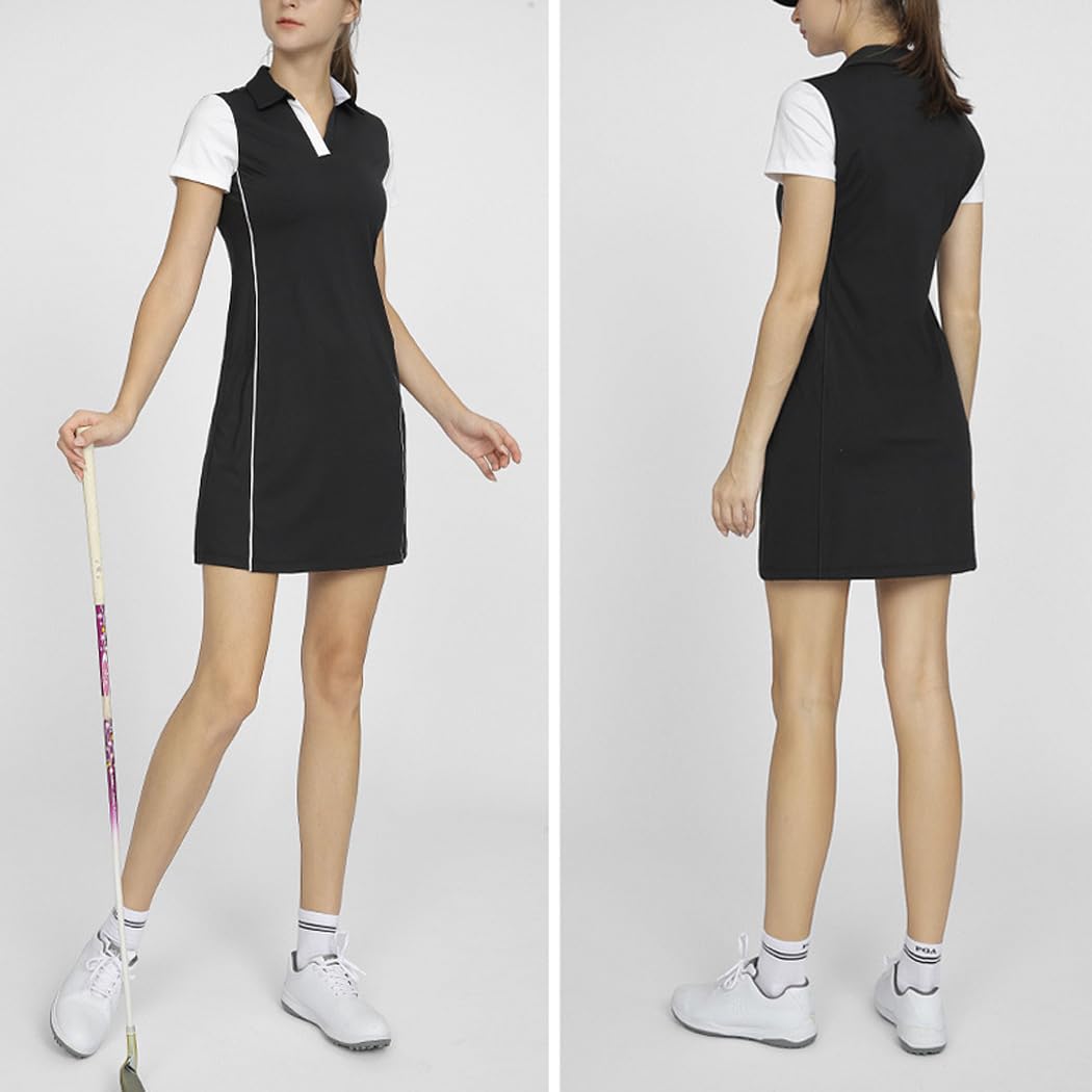LANGWEI Femmes Été Mini Robe Col en V Décontracté Entraînement Tennis Athlétique Onesie Golf Robes