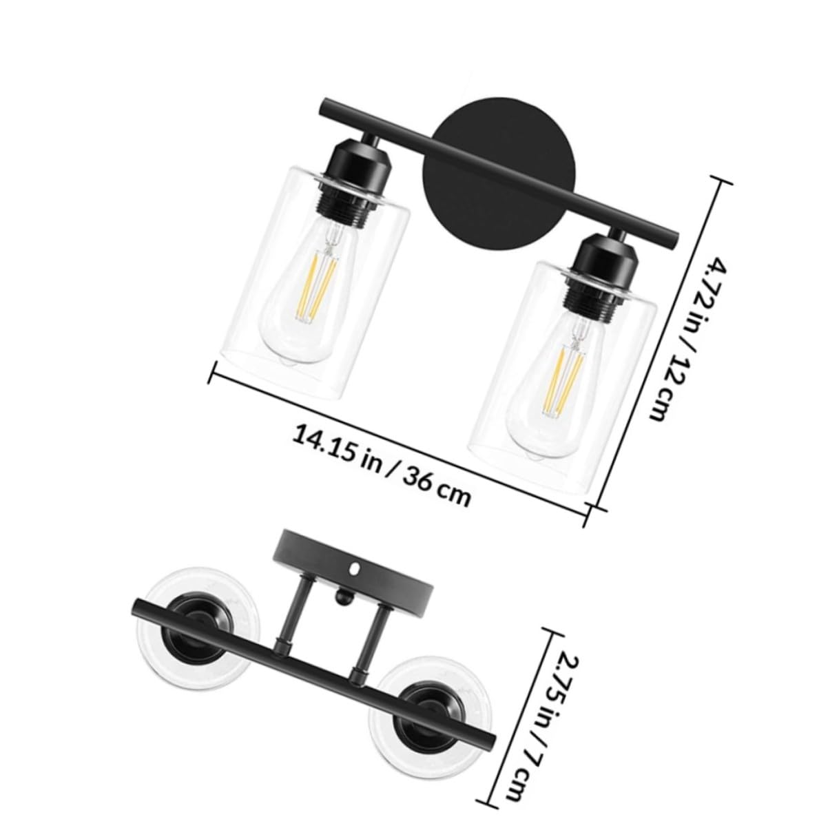 Lámpara de Pared de Hierro para Espejo de Lavabo Estilo Moderno Negro Luz Frontal Adecuada para Dormitorio y Tocador