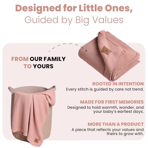 Image of 100% Organic Cotton Baby Knitted Blanket with Gift Box - Soft Toddler, Crib, Stroller Blanket - Neutral Swaddle and Receiving Blanket for Newborns, 30 inchx40 inch, Dusty Pink