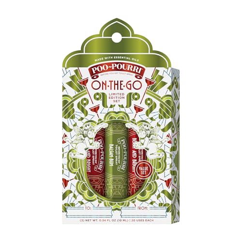 Poo-Pourri Holiday On-The-Go Travel Size, 3 Pack Gift Set, 10mLs Each, Berry and Bright and Balsam Bum - Cranberry, Cinnamon, Balsam Fir and Cedarwood