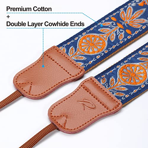 Image of Padwa Lifestyle Camera Strap - 2 inch Cowhide Leather Head Cotton Camera Straps for Photographers,Adjustable Neck Shoulder & Crossbody Embroidered Cotton Padded Strap for ALL DSLR /SLR Cameras