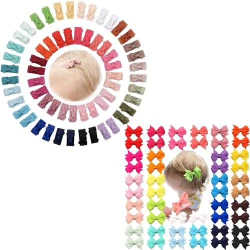 Image of 110pcs Baby Bows for Girls Mini Bow Snap Clip Baby Hair Clip Grosgrain Ribbon 1.2" Tiny Hair Bows Clips for Baby Girls Toddlers Infant Fine Thin Hair