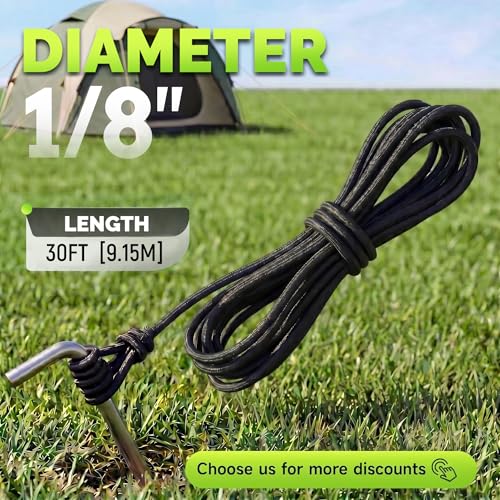 Heavy Duty Polyester Bungee Shock Cord Elastic Rope, 1/8 Inch Diameter And 30 Feet Long, For Use As A Kayak Strap, Tarp Tie Down, Canopy, Boating, Cam_desvips.com