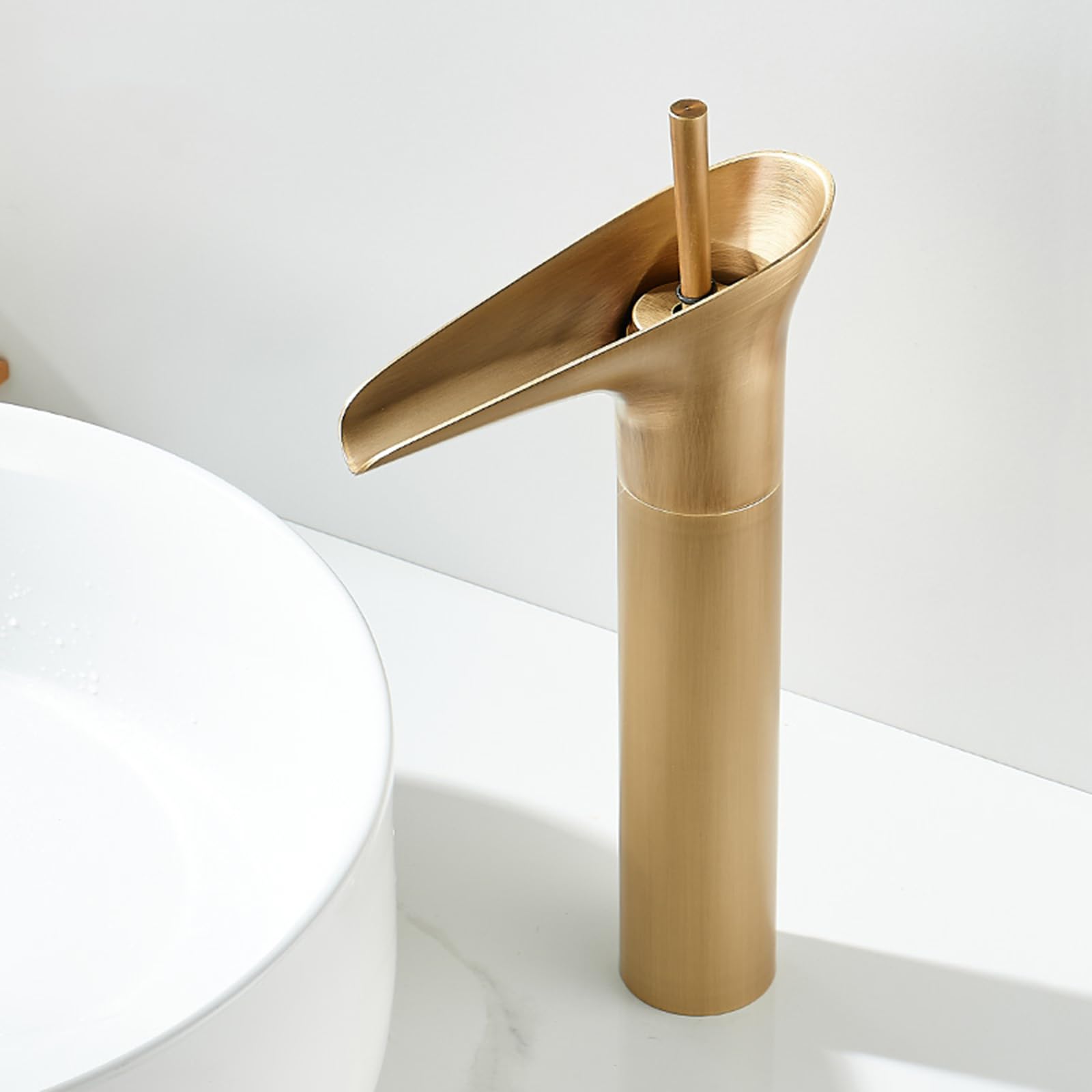 Rubinetto per lavabo Vintage da Bagno, monoforo, Miscelatore per lavabo Alto, Rubinetto a Cascata in Ottone con Maniglia Singola, Antico