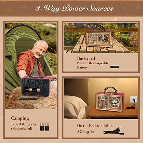 Prunus J110 Retro Radio Bluetooth Speaker Portable Am Fm Shortwave Radio Transistor Battery Operated Vintage Radio With 3-Way Power Sources, Enhanced Bass, Aux Tf Card Usb Disk Mp3 Player For Gift #TOP2