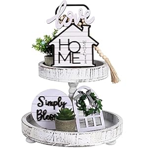 Set of 10 Farmhouse Tiered Tray Decor Set, Farmhouse Kitchen Decor with Home 2pcs Artificial Plants, Home, Love Wood Sign for Home Kitchen Decor, Housewarming Gift(Tray Not Included)