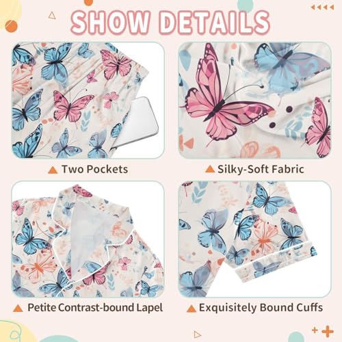 senya Many Butterflies Satin Summer Pajama Sets Silk Short Sleeve Button Down Sleepwear3