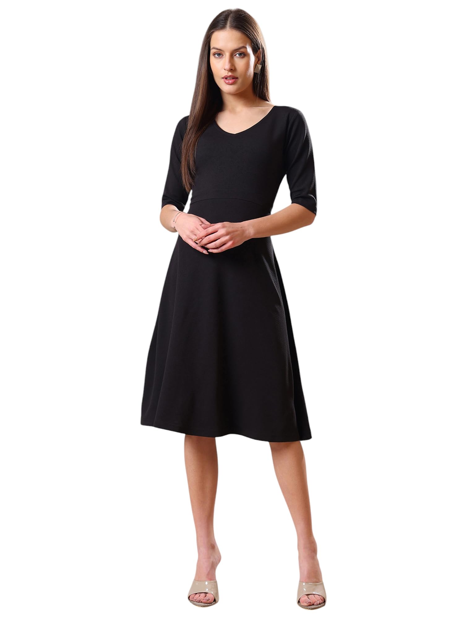 Purvaja Womens Fit & Flare Mini Dress (Bely-033_Black_X-Large)