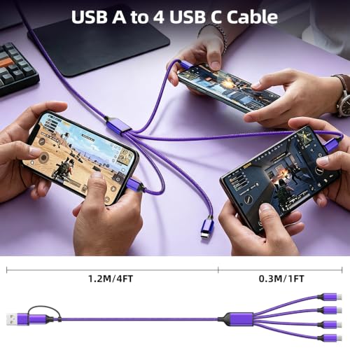 Image of 4 in 2 USB A /C to USB C Cable, USBC Multi Charging Cable [2 Pack, 5FT] | USB C Multi Charger Cable with 4 Type-C, USB to Type C Multiple Charging Cords for iPhone 17 /16, iPad, Galaxy Series and More