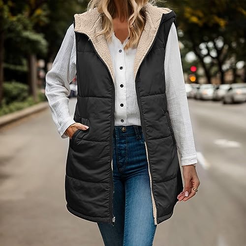 Puffer Vest Women Plus Size Reversible Sleeveless Fleece Jacket Zip Up Quilted Long Winter Sherpa Coat2