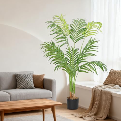 Image of 5ft Faux Areca Palm Tree 60 inch Tropical Paradise Palm Tree Tall Artificial Plant Large in Pot Decorations for Indoor Home Office House Living Room Bedroom Decor Perfect Housewarming Gift 1pcs