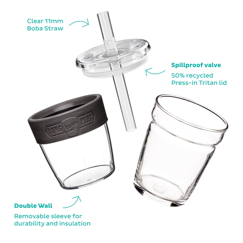 KeepCup Cold Cup - Longplay Double wall Glass Ice Coffee Tumbler with Lid and Straw - 12oz (340ml) - Pashmak - Image 3