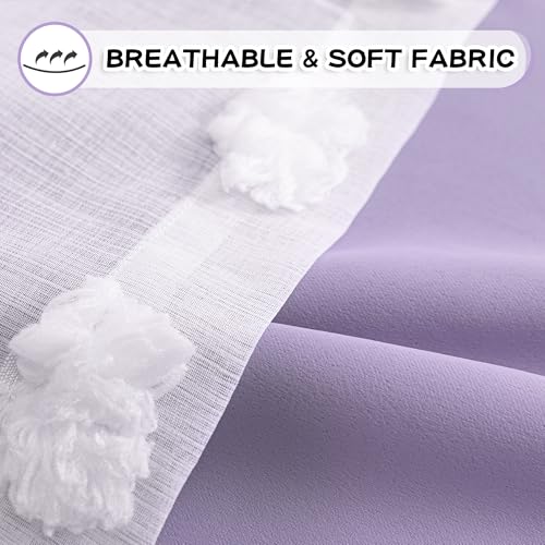 Image of MYSKY HOME Light Blocking Lilac Curtains White Sheer Pom Pom Kids Room Decor Drapes for Living Room 95 Inches Long Double Layer Curtains for Sliding Door Grommet Window Panels Set of 2 52 inch x 95 inch