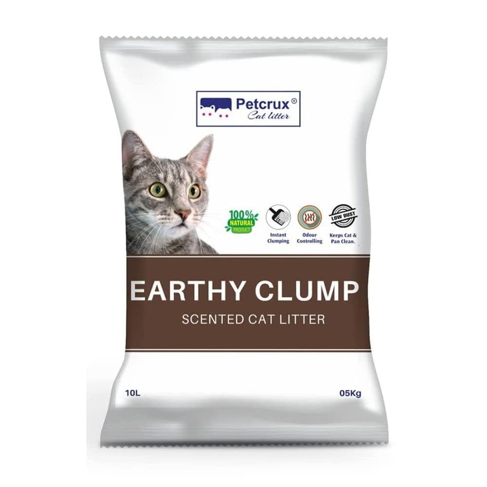 PetCrux Earthy Clump Cat Litter | Natural Bentonite Clay | Lavender Scented| Superior Odour Control | 99.9% Dust Free Scoopable (for Multiple Cats), 5kg