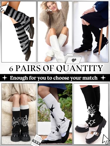 Geyoga 6 Pairs Y2k Accessories Harajuku Winter Leg Warmers Girls Gyaru Japan Kawaii Leg Warmers Goth Lolita Knit Boot Socks4