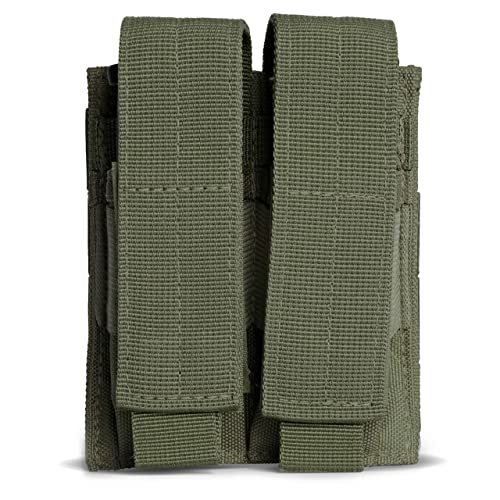 Tacticon P2 BattlePouch | 2 Universal Double Pistol Mag Pouches | Combat Veteran Owned Company | Molle Pistol Magazine Holster for Ammo | Tactical Accessories Holder ([OD Green] - 2 Pistol Mags)