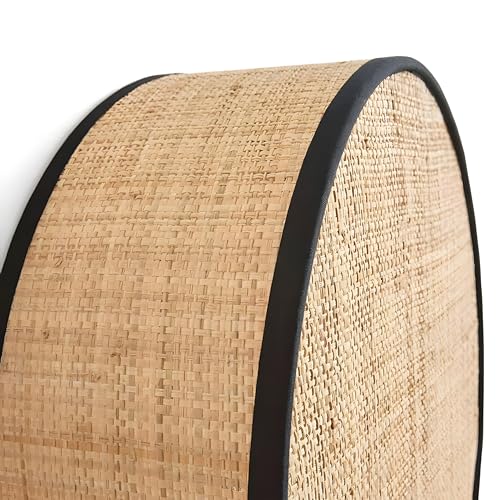 Image of Bofea-Rattan Boho Wall Llight,Plug in Wall Sconces | Wall Hanging Lamps with Hand Woven Hemp Rope Shade,Farmhouse Circular Wall Lamps Light Fixture Indoor for Living Room