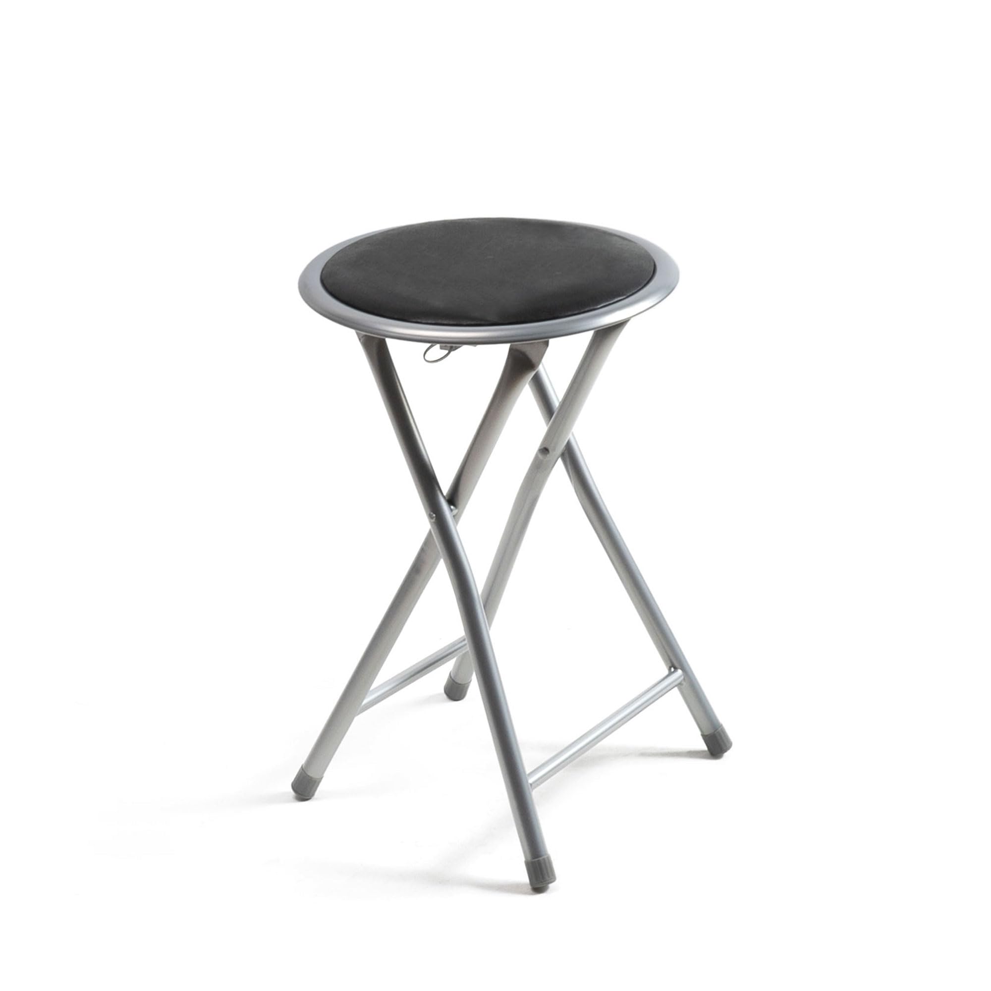 THE SECRET HOME - Taburetes Plegables de Aluminio - Silla de Metal y Asiento Acolchado - Ideal para Cocina, Terraza, Cámping, Oficina - Diámetro 30 x Alto 45 cm (1, Negro, Ø30x45 cm)