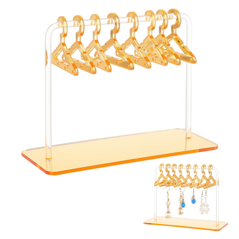 WEBEEDY Earring Display Rack with 8pcs Earring Hangers, Acrylic Dangle Earring Stand Holder Organizer Mini Clothes Hanger Jewelry Organizer Stand for Jewelry Retail Show Personal Exhibition, Gold