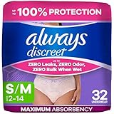 Always Discreet Adult Diapers for Women, Incontinence Underwear, Postpartum Essentials, Disposable Briefs, Max Absorbency, Bladder Leak Protection, Small/Medium, 32ct