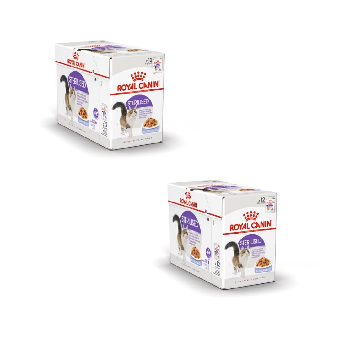 Royal Canin Feline Sterilised | Paquete Doble | 2 x 12 x 85 g | Alimento Completo para Gatos Adultos esterilizados | Trocitos en gelatina | A Partir del 12º Mes