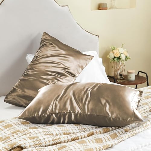 Image of Go Well Bonnet for Curly Hair with Free Satin Pillow Covers and Scrunchies | Silk Bonnet for Hair | Combo of Pack of 2 Satin Pillowcases with 3 Silk Scrunchies Adjustable HairCap (khakhi)