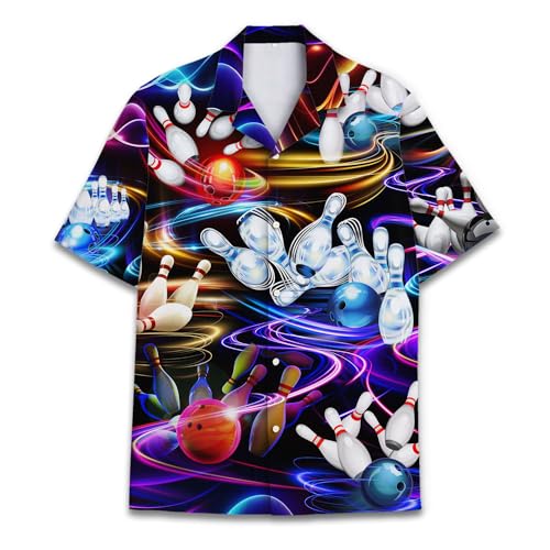 Camisetas havaianas engraçadas masculinas Palm Beach Camisas tropicais de férias O2, Magic Bowling,