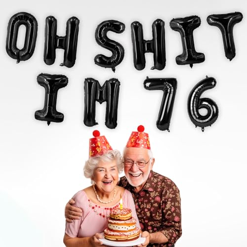 Image of Oh I'm 76! Latex Balloons 16 Inch Black Hallo Seventy Six Cheers to 76 Years Old Theme Decor for Man Woman Happy 76th Birthday Party Photo Studio Prop Flag Decorations Favors Supplies