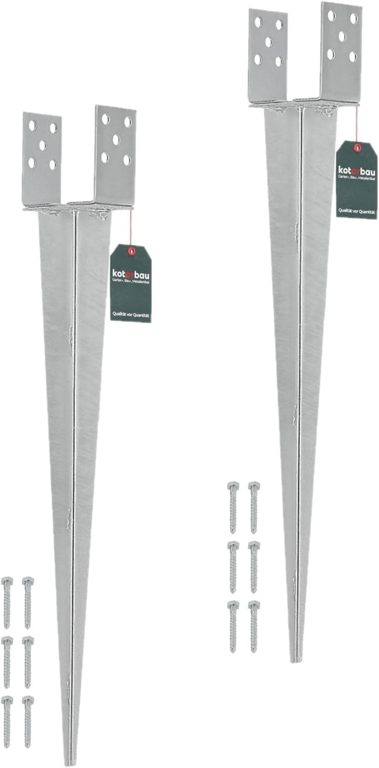 Kotarbau Silver Kotarbau® 2 Pcs Fence Post Support - 0–160 Mm (0–6.3 Inches) - Galvanised Steel - 70 Cm (27.6 Inches) - Ground Spike - Adjustable Post Anchor - U Bracket - For Fencing Garden Construction