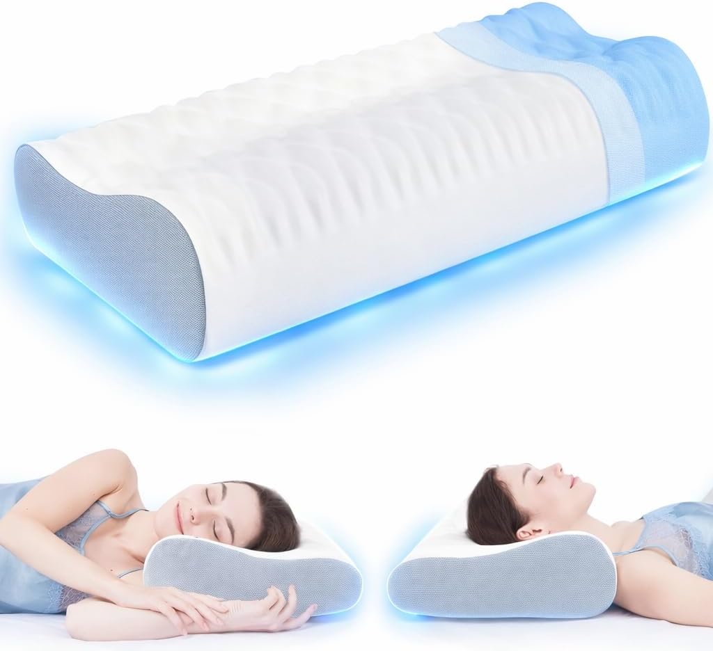 Memory Foam Pillow for Neck Pain, CertiPUR-US® Cervical Neck Pillow with Dual-Height Design, Cooling Cover, 3D Ergonomic Support & Odor-Free Tech for Side/Back/Stomach Sleepers (White)