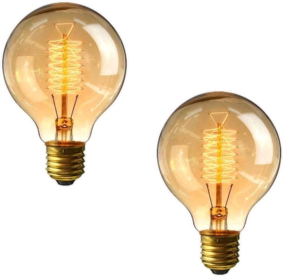 FanciBuy E27 Vintage Light Bulbs 40W, 2 Pack Dimmable Edison Screw Bulb, G80 Decorative Spiral Filament Bulbs, Warm White 2700K