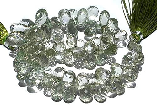 LKBEADS Full 7 Inches Strand. - Finest Genuine Green Amethyst Faceted Tear Drop Briolettes Size 14-11mm