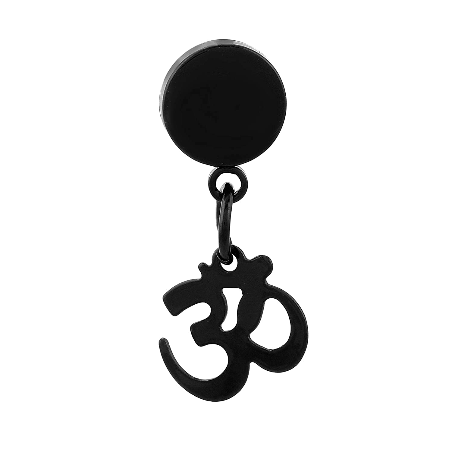 Stainless Steel Black Spiritual Om Symbol Single Ear Stud Earring Piercing Jewelry For Mens/Boys (1 PC)-image-14