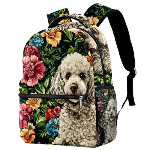 Sac à dos d'école caniche blanc avec porte-bouteille multicolore taille unique