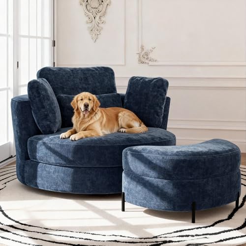 Aoiy Swivel Barrel Chair with Ottoman