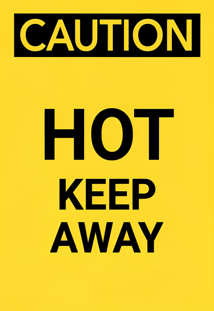 peiyeety CAUTION HOT KEEP AWAY Tin Metal Sign 12x8 Inch, Yellow & Black Warning Wall Plaque, Industrial Safety Decor for Garage Workshop Kitchen, Funny Novelty Gift