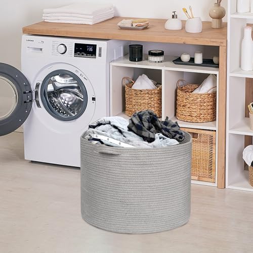 Image of MEGASKET Extra Large Grey Storage Basket, 22 inch X 22 inch X 14 inch XXXL Blanket Basket for Living Room, Gray Wicker Woven Cotton Rope Baskets for Storage, Kids Toy Baskets Bins, Decorative Pillow Towel Basket
