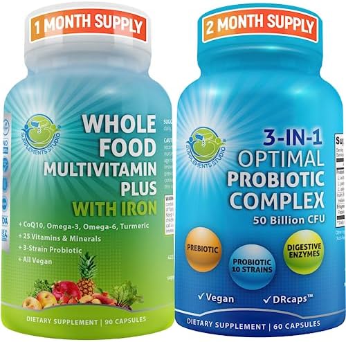 Healthy Gut Bundle - Acidophilus Probiotic - Vegan Probiotic Prebiotic Supplement + Vegan Whole Food Multivitamin with Iron for Optimum Nutirion and Complete Multi System Support